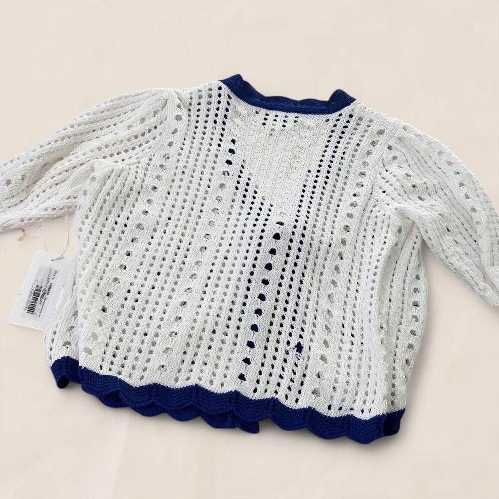 Fifteen Twenty Open Stitch Bow Cotton Cardigan crotchet top | size small cottage - Picture 3 of 6